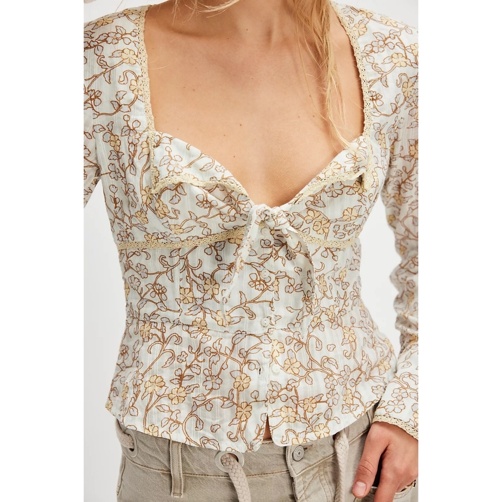 Free People Call Me Baby Long-Sleeve Blouse In Daisy Combo Women's Size Large
